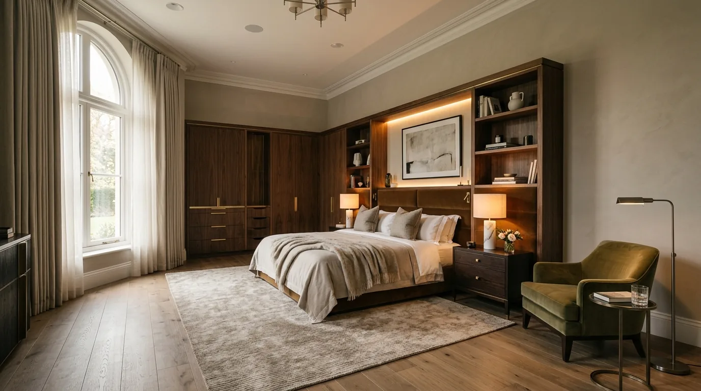 High end bedroom makeover with custom millwork