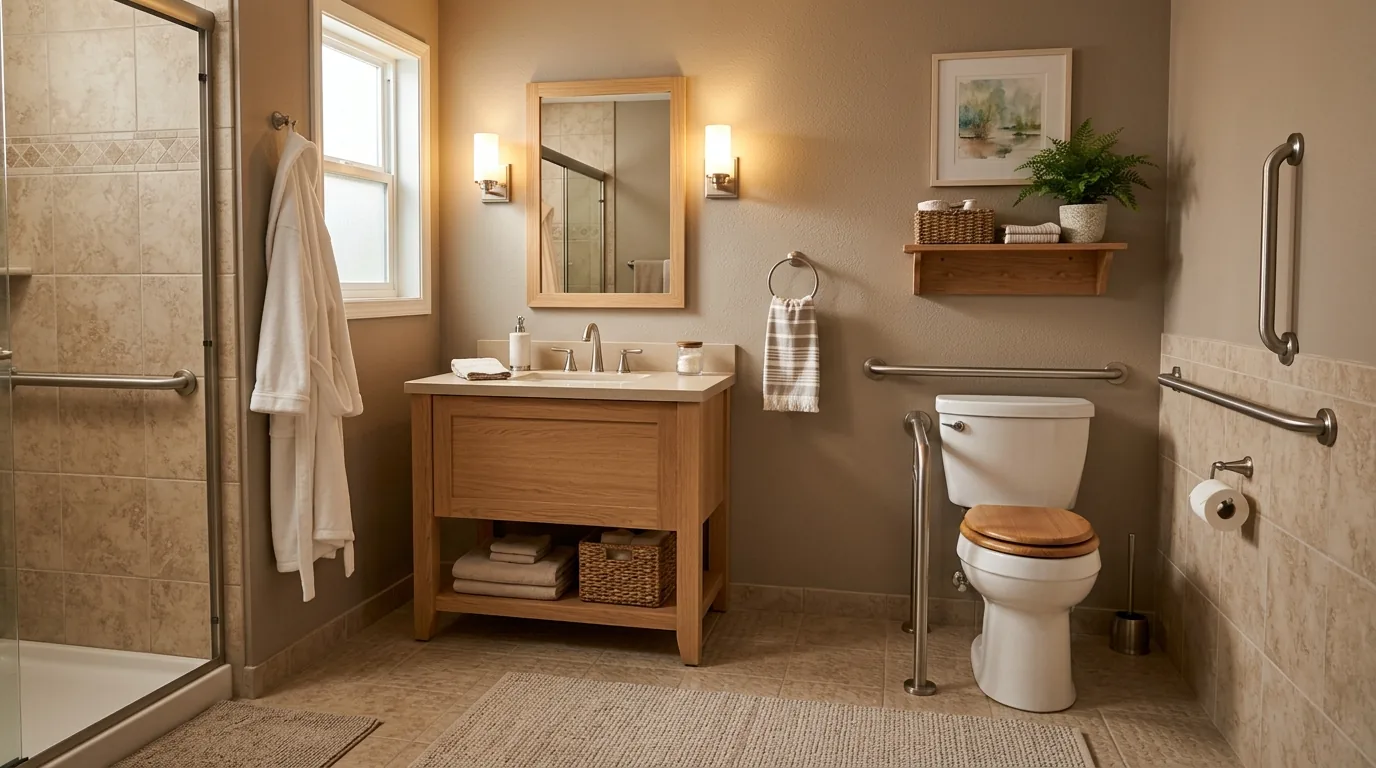 Cozy senior bathroom with warm beige tones