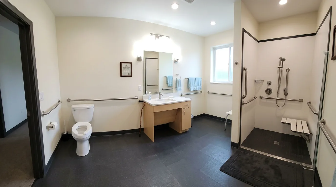 Senior bathroom with contrasting color scheme for visibility