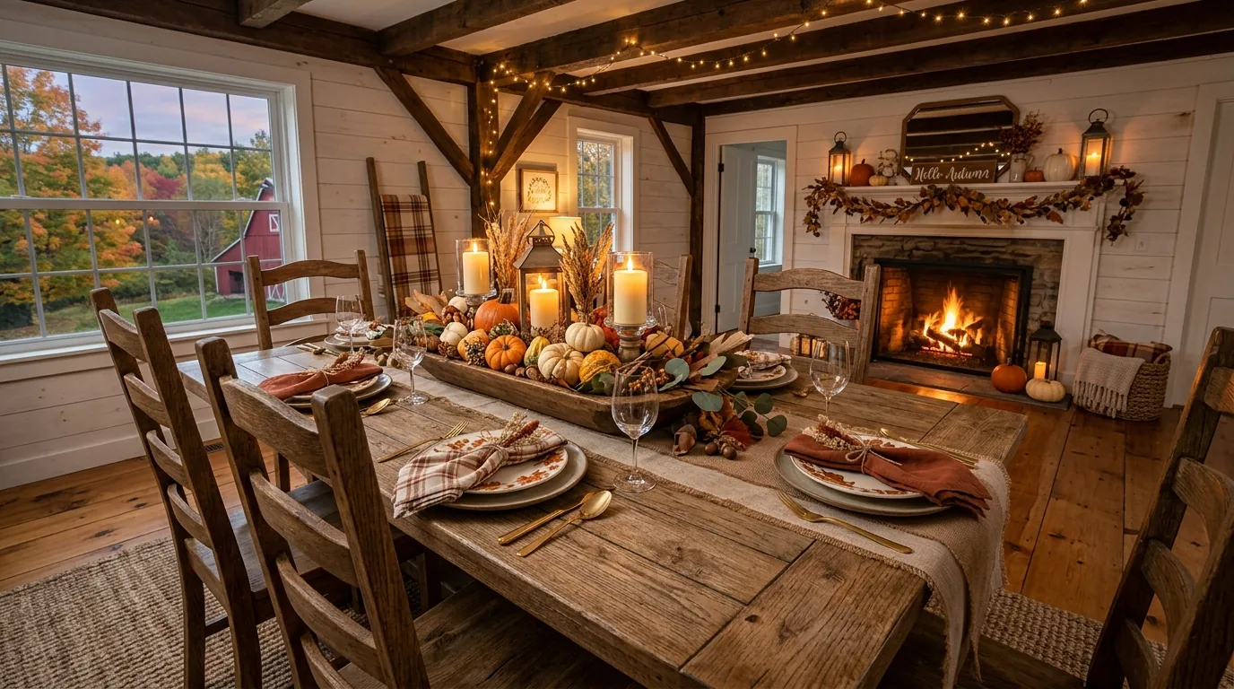 Cozy fireplace mantel with eucalyptus garland