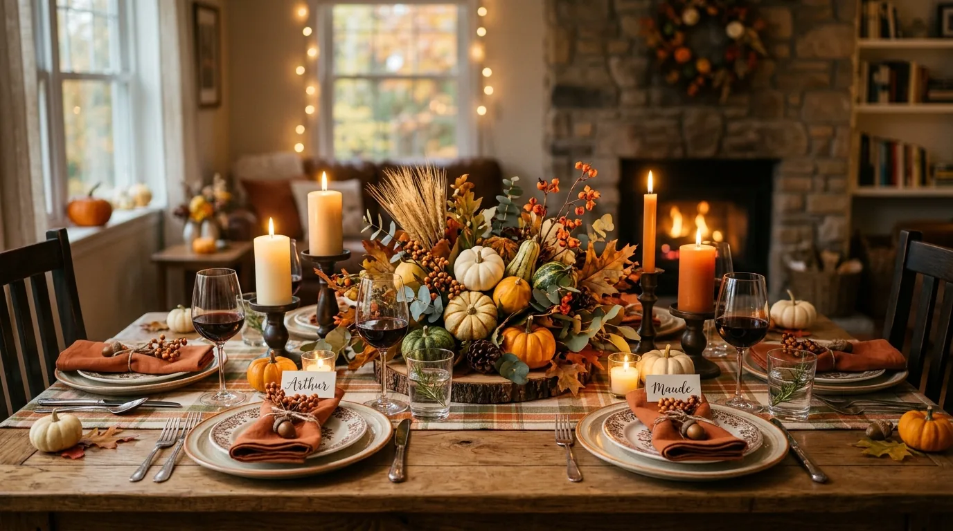 Scandinavian fall decor with pale wood