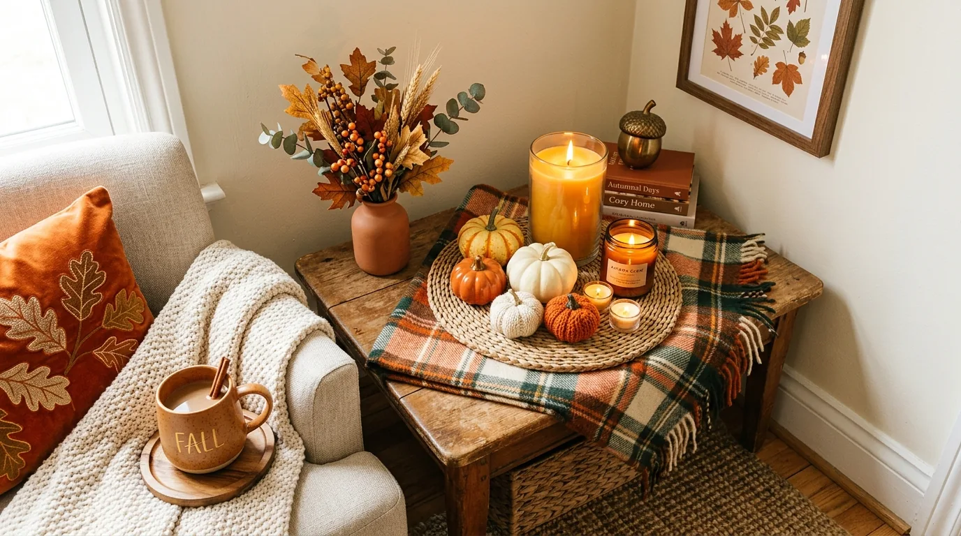 Coffee table styling with candle tray