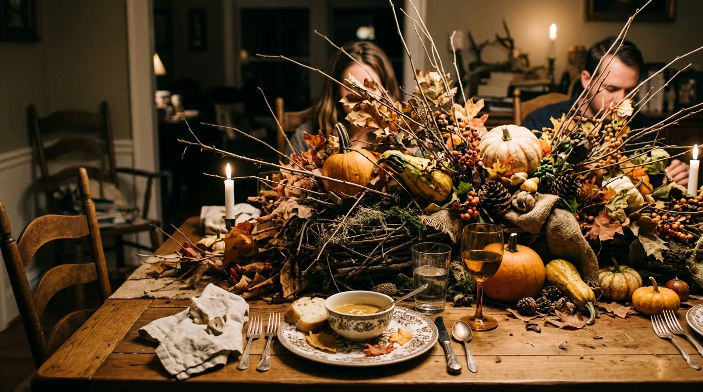 Bedroom with too many seasonal pillows corrected into a calmer layered bedding palette