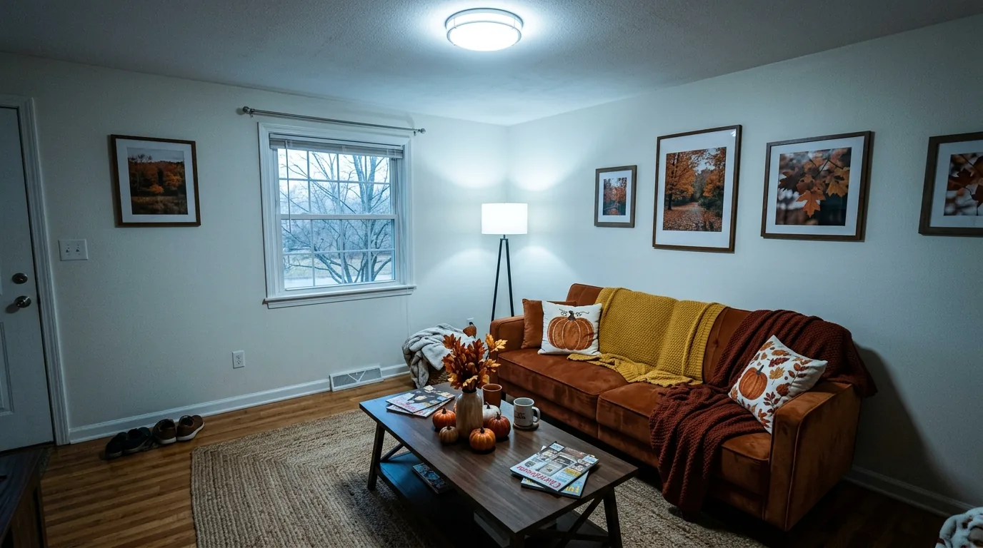 Front porch styled with mismatched items versus coordinated lanterns