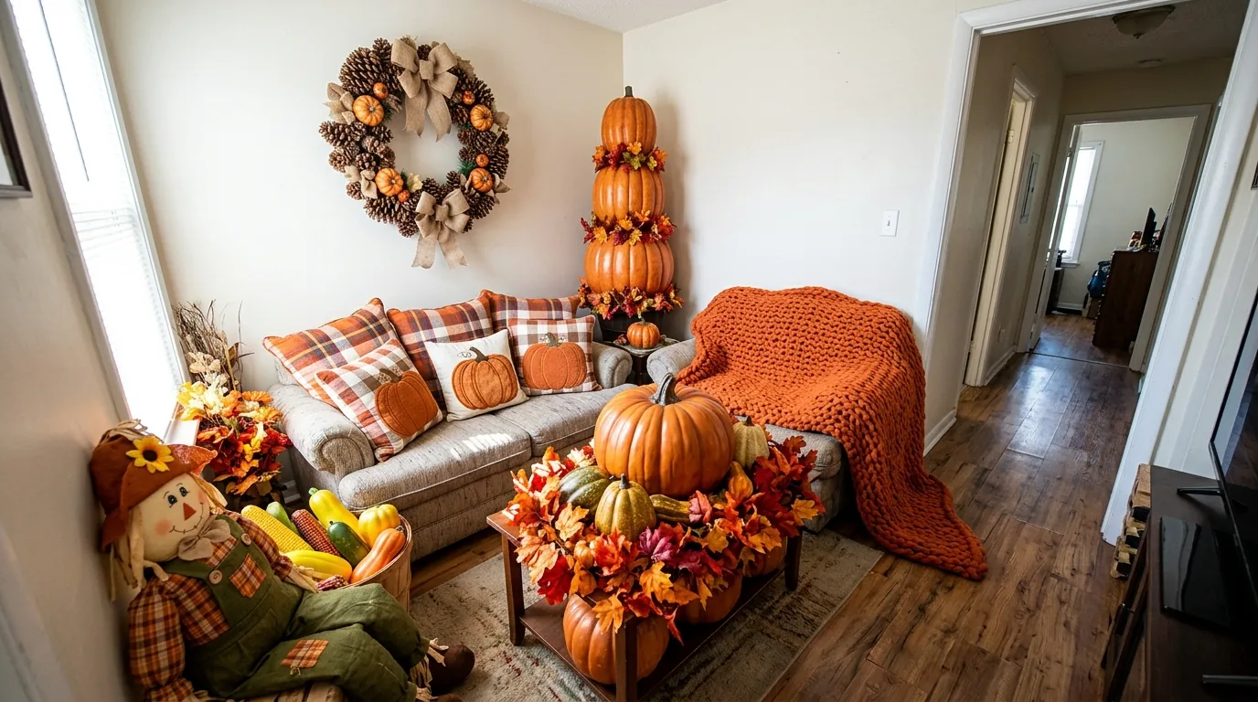 Bookshelf with scattered themed objects refined into grouped ceramics and branches