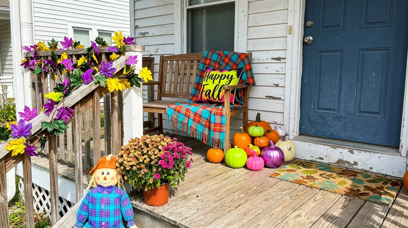 Neutral room disrupted by harsh orange accents improved with rust and camel tones