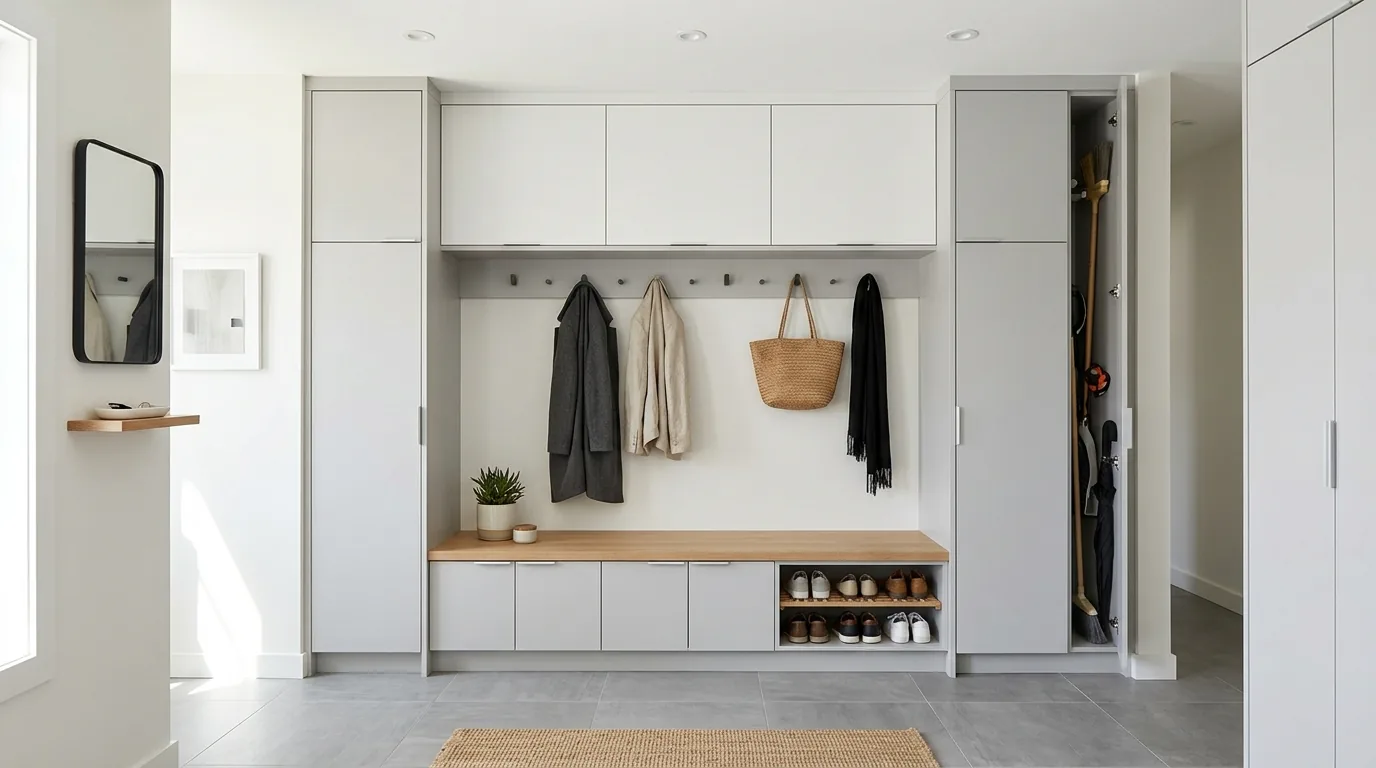 Small mudroom alcove with wall paneling