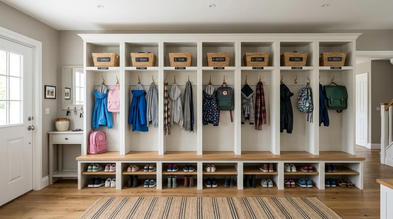Laundry mudroom combo with stacked washer dryer