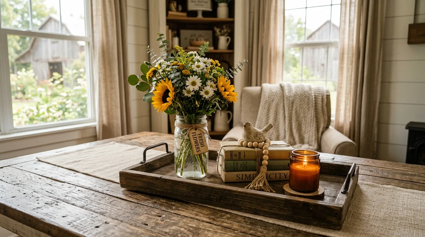 Coastal tray styling with blue glass