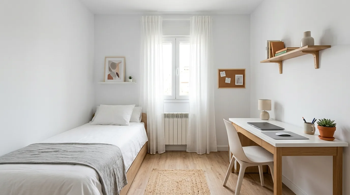Sports inspired dorm room with framed jerseys