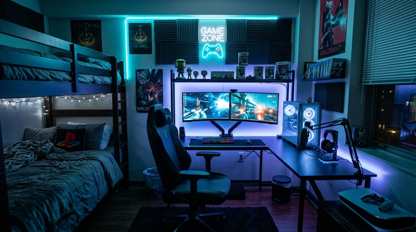 Minimal dorm with gray palette