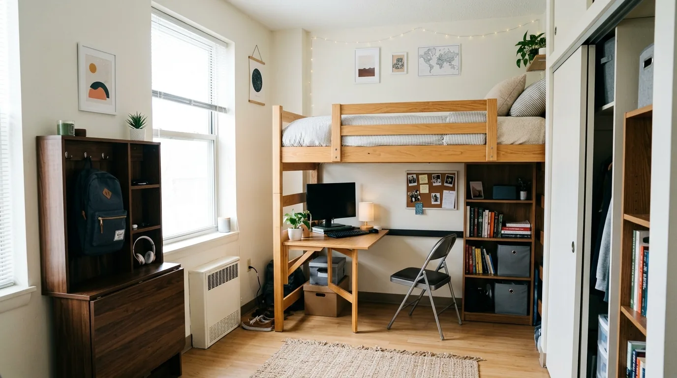 Shared dorm room with coordinated halves