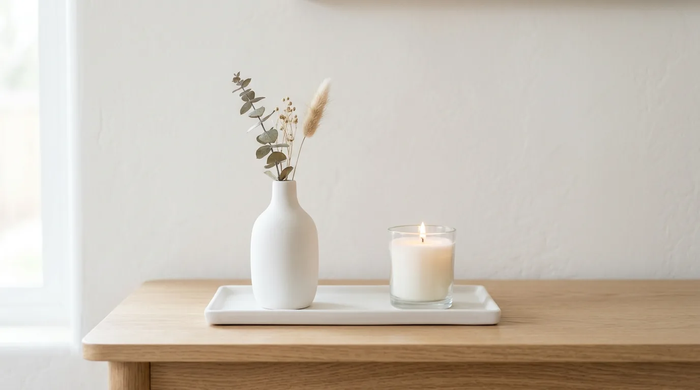 Console shelf styling with brass tray
