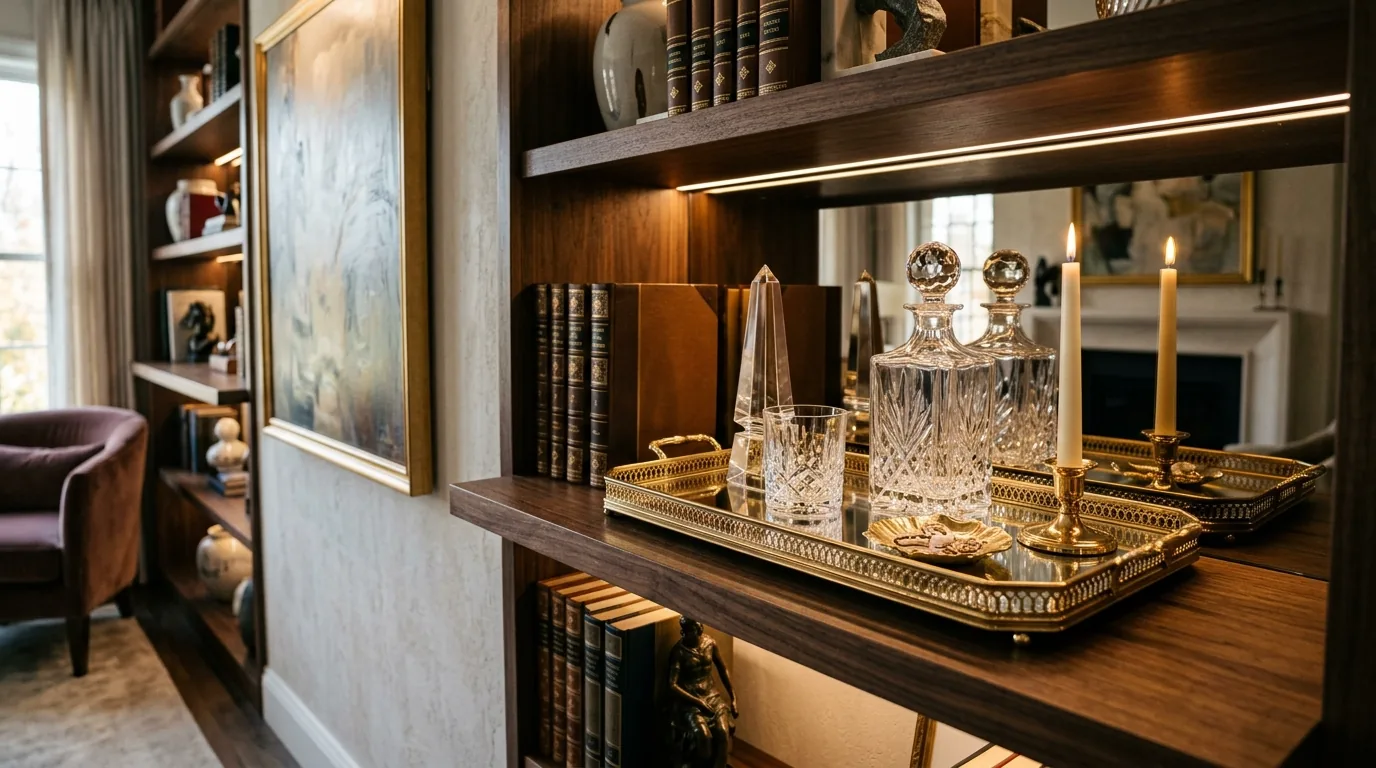 Bathroom shelf with stone tray holding soap
