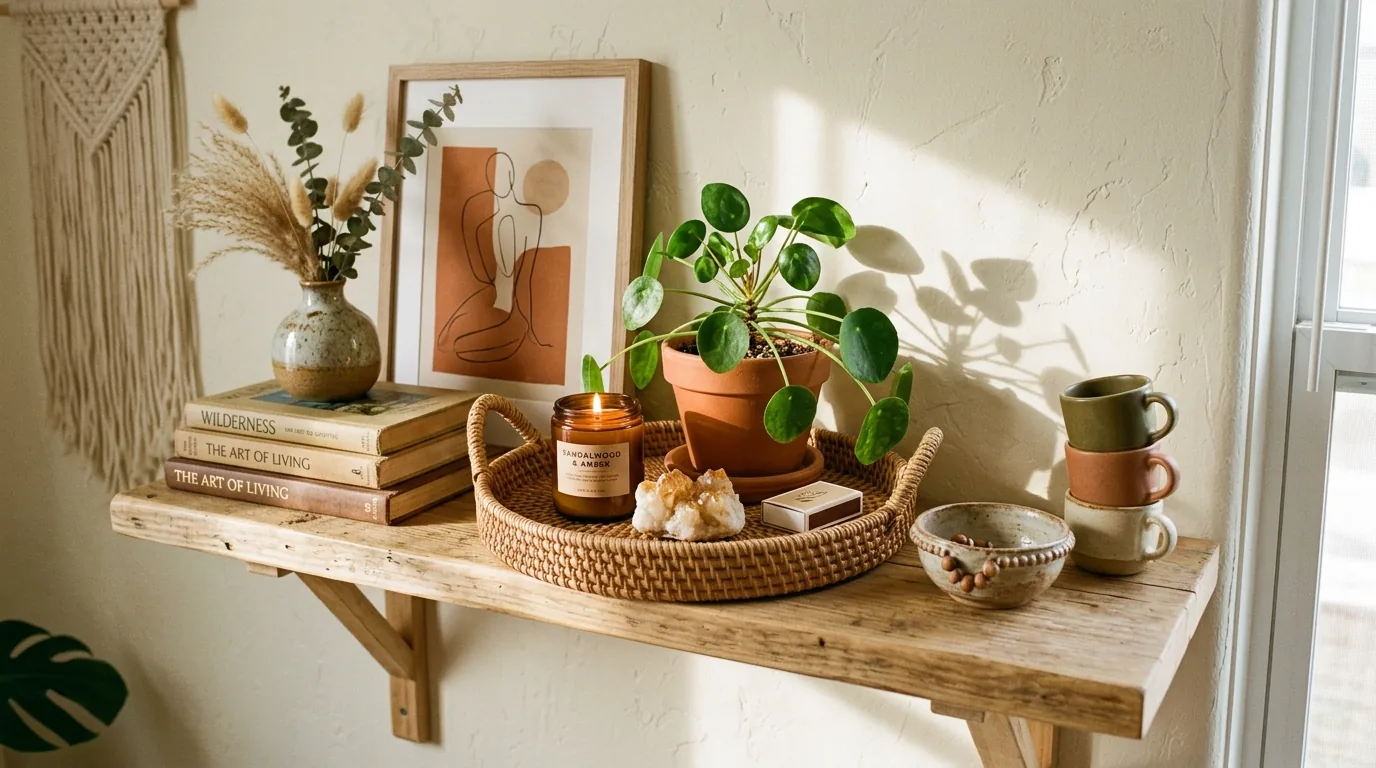 Living room bookshelf with mirrored tray
