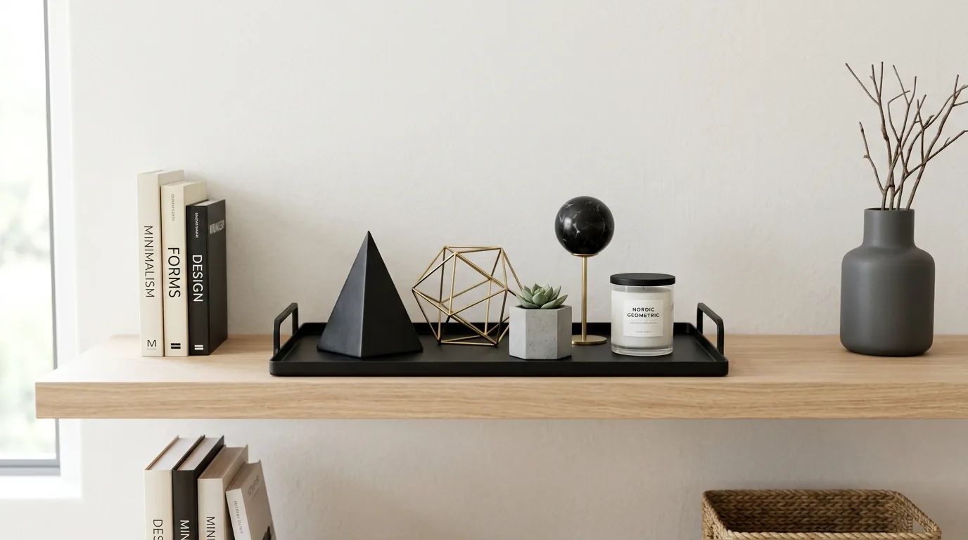 Eclectic shelf with colorful lacquer tray