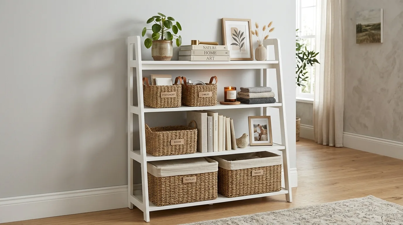Kitchen shelf in rental apartment with mugs