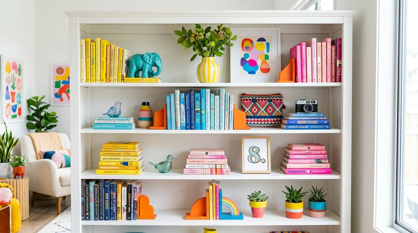 Bedside wall shelf with stacked novels