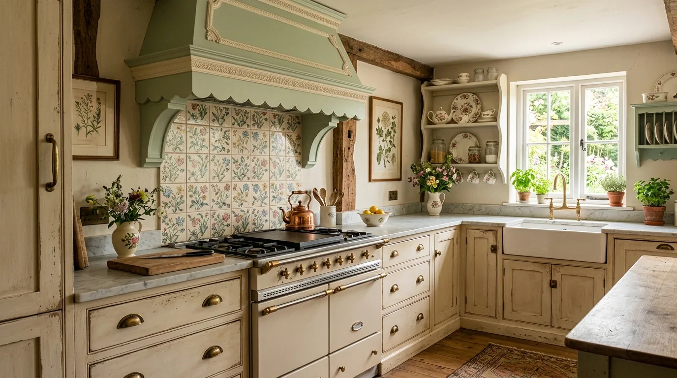Sleek stainless hood cover framed in cabinetry panels