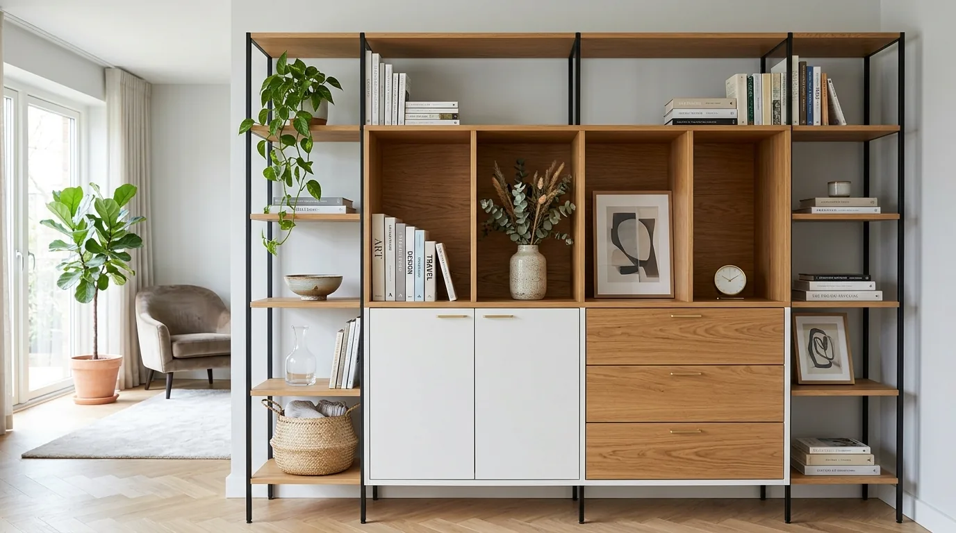 Home office shelf with pen cup