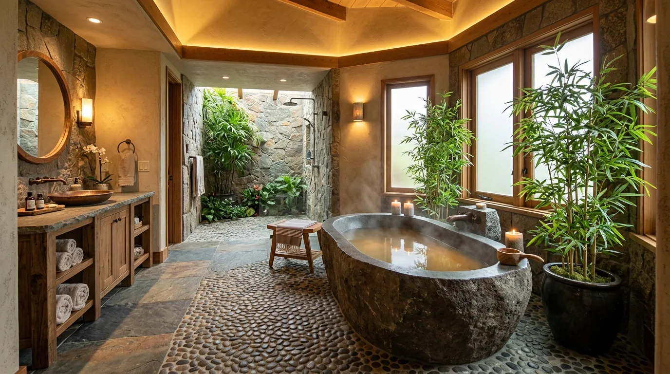 Spa style wet room with ofuro tub