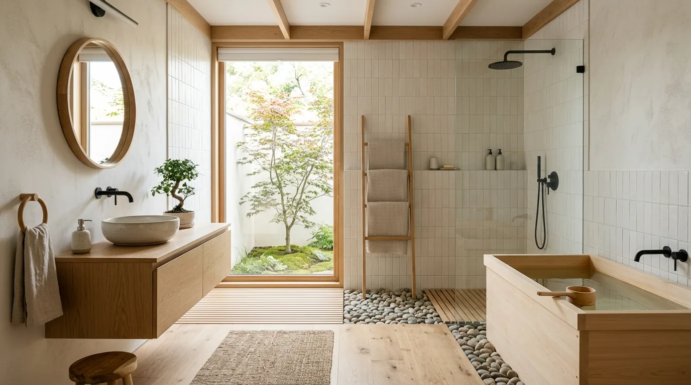 Bathroom with black stone basin
