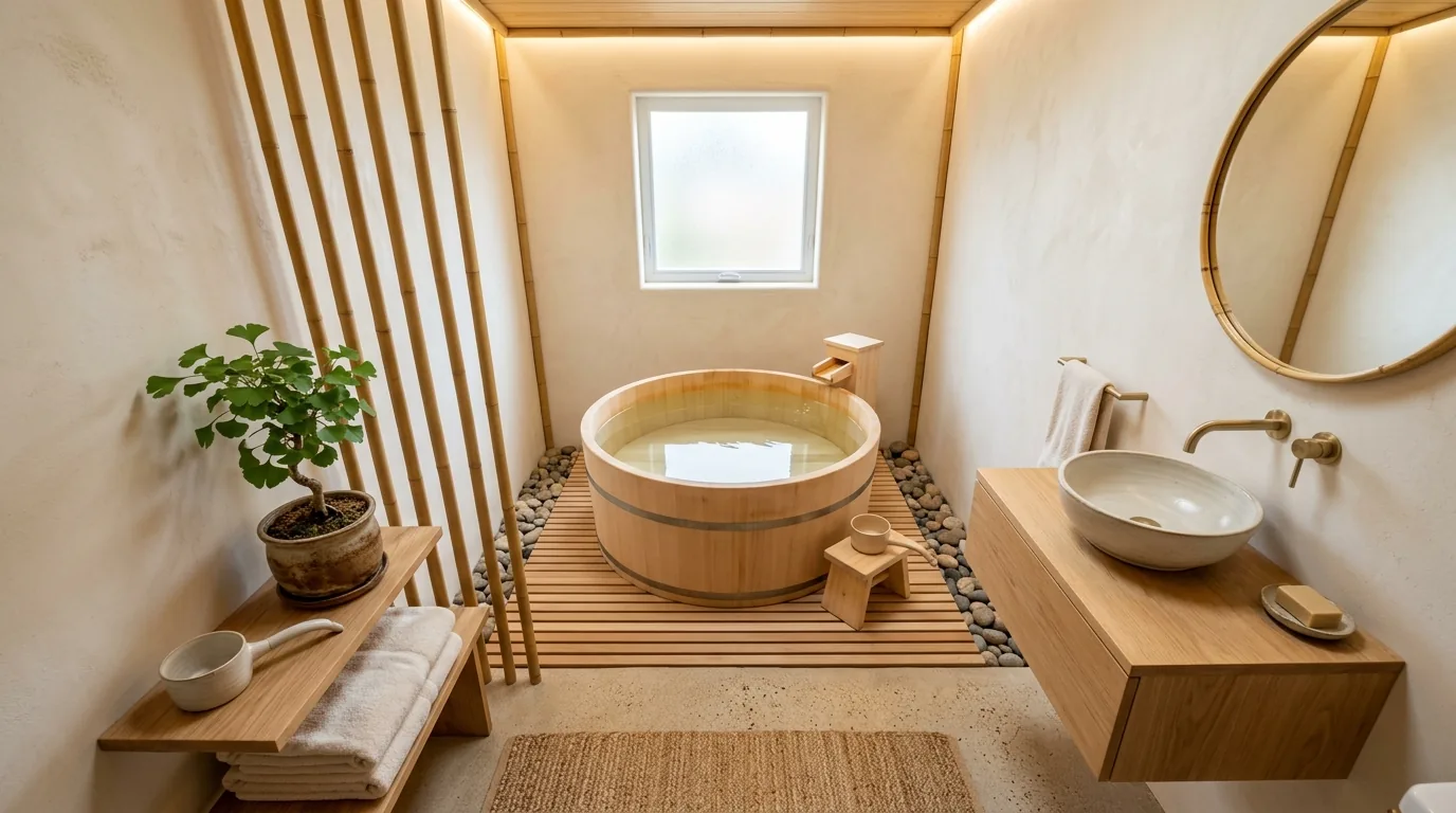 High end zen bath with sculptural tub
