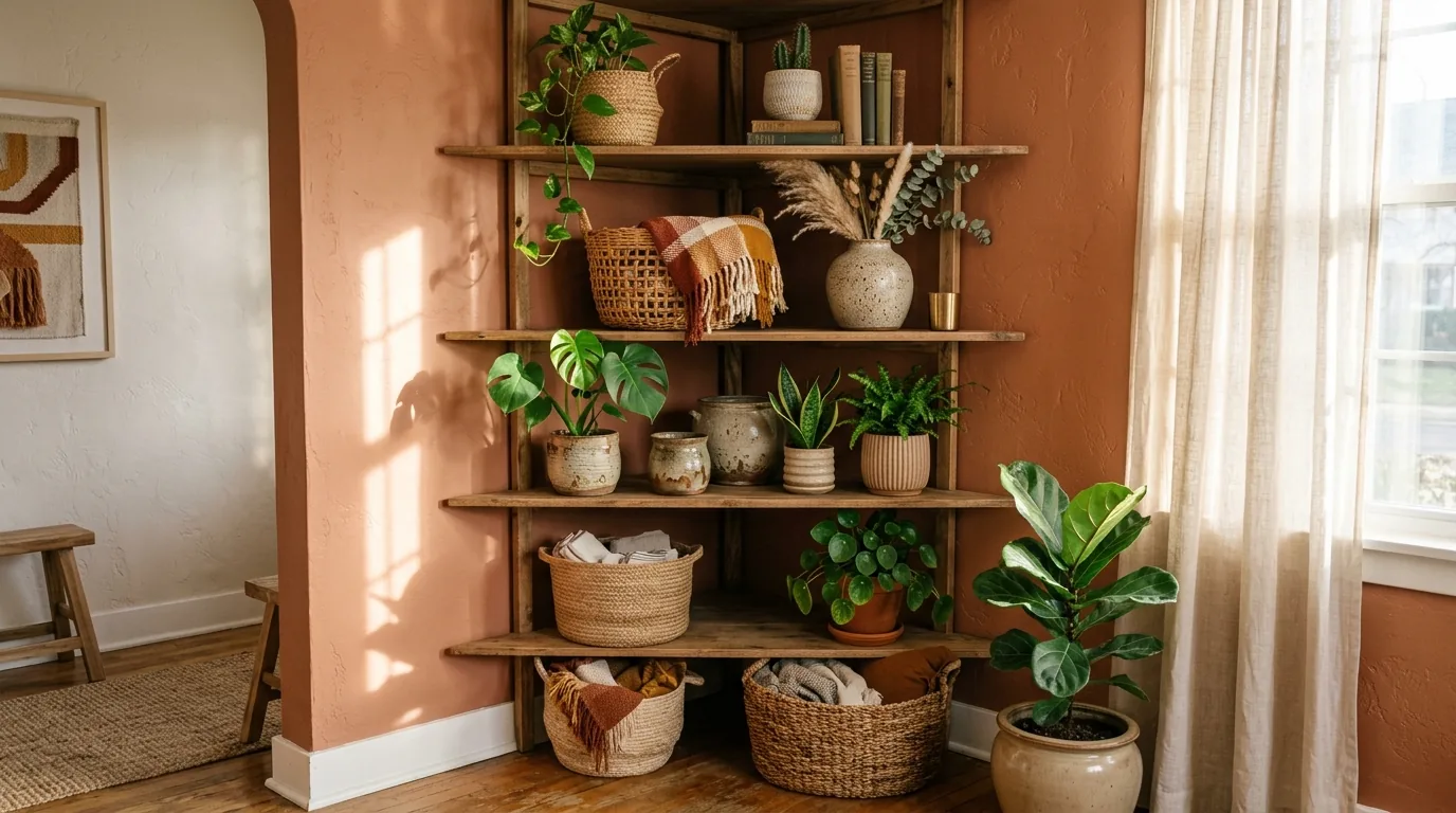 Nursery corner shelves with toys