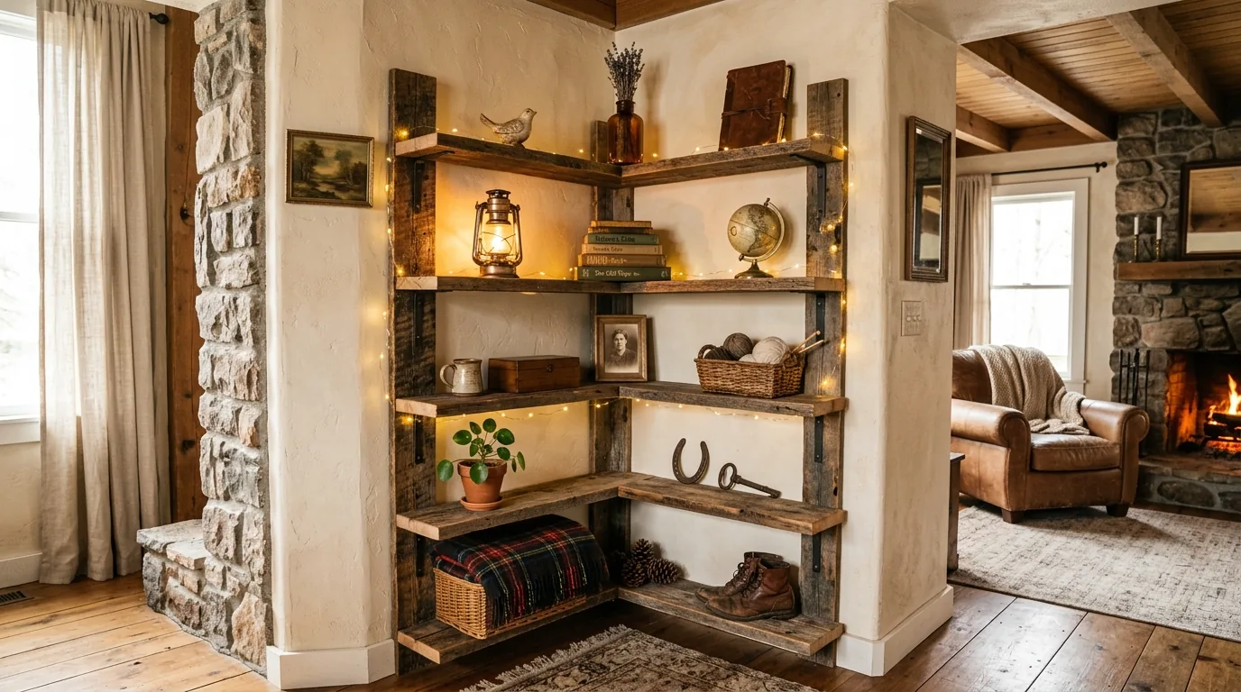Entryway corner shelf with bowl for keys