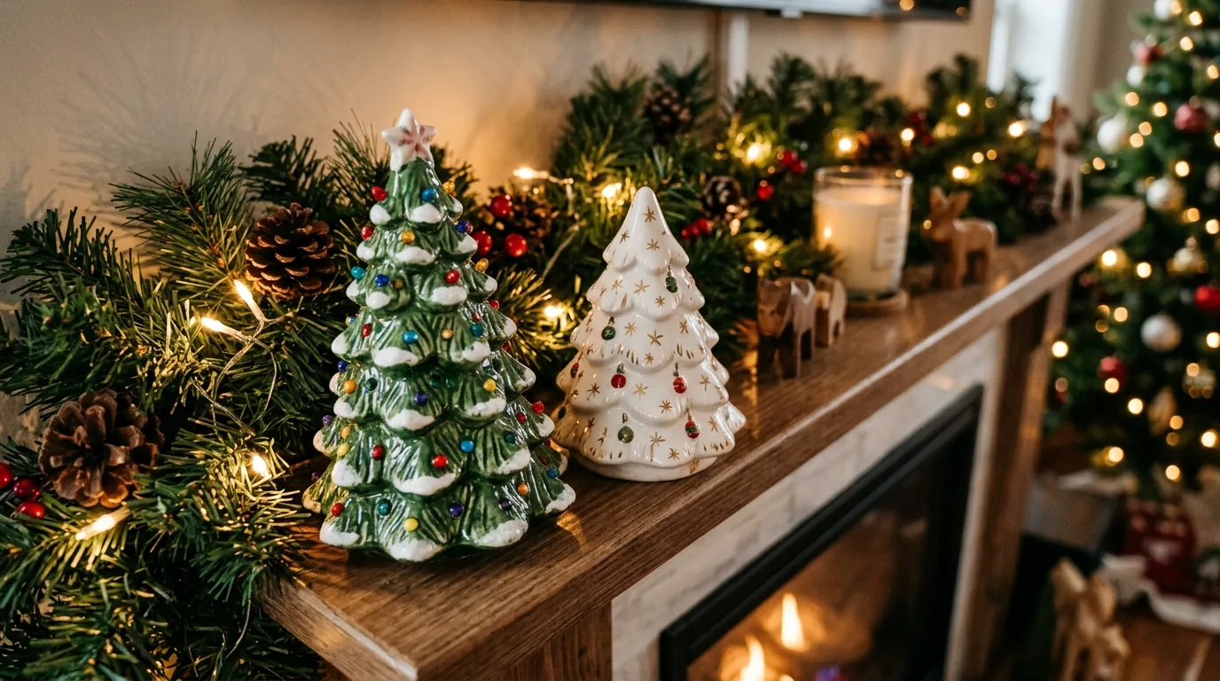 Holiday table with pottery serving bowls