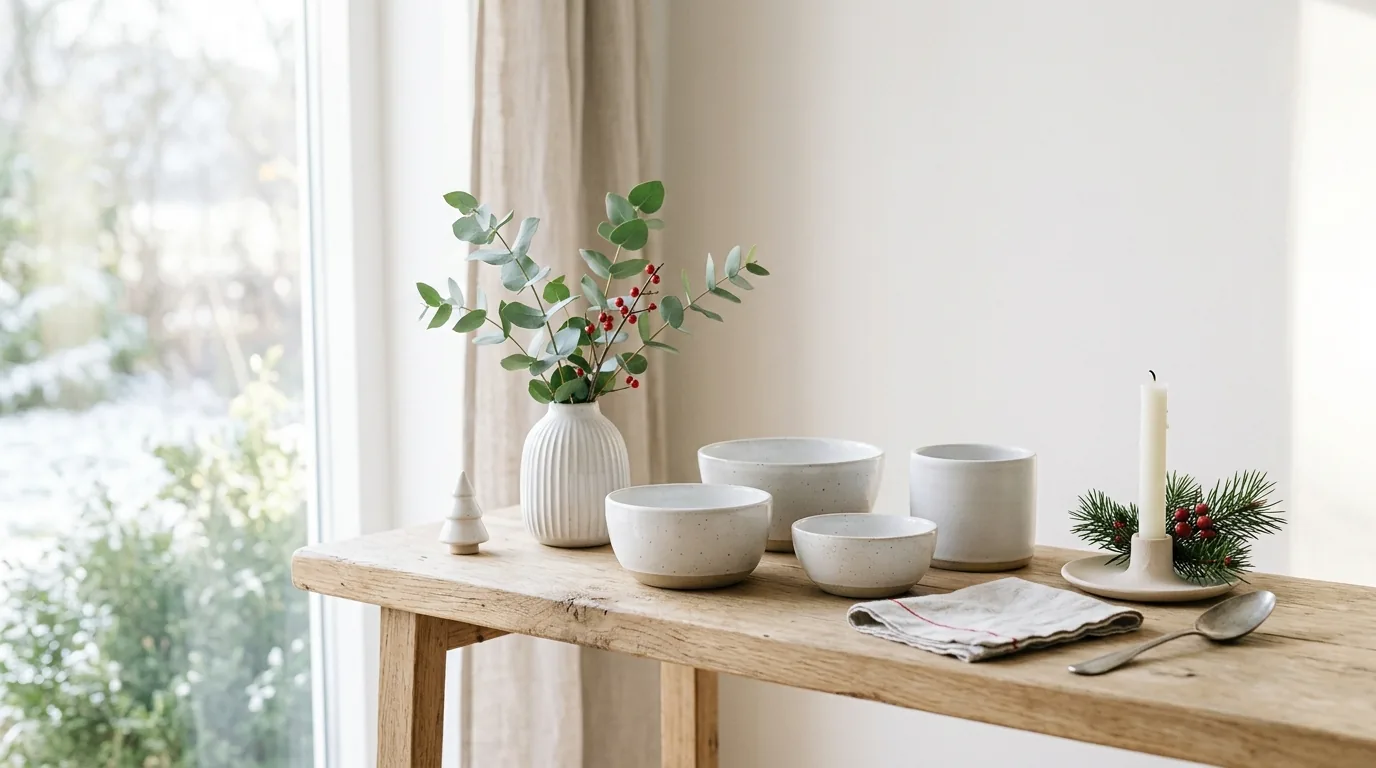 Pottery hot cocoa station with handmade mugs
