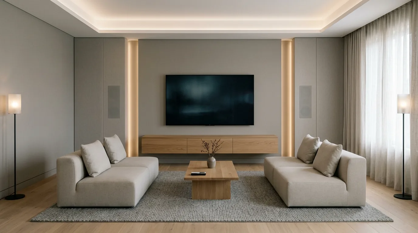 Luxury theater room with tiered seating