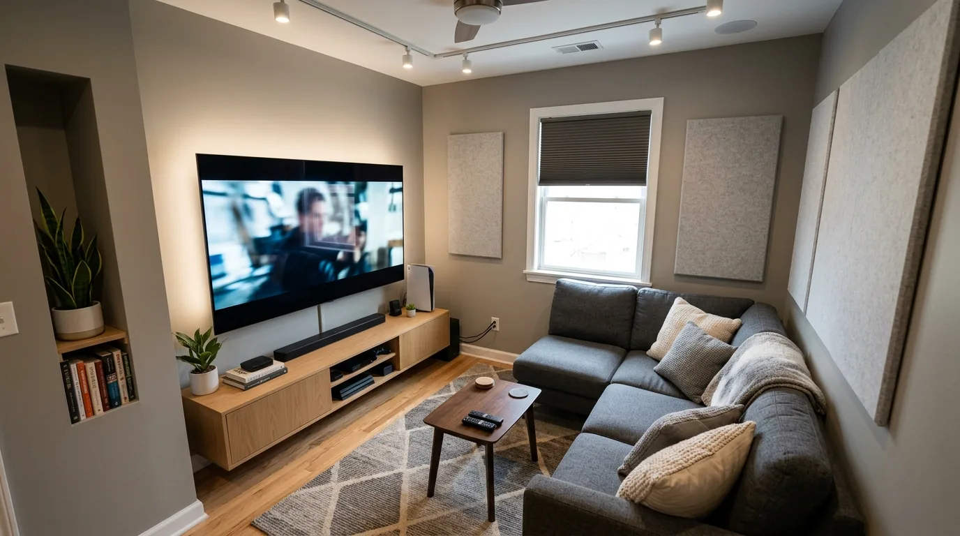 Family media room with snack cabinet