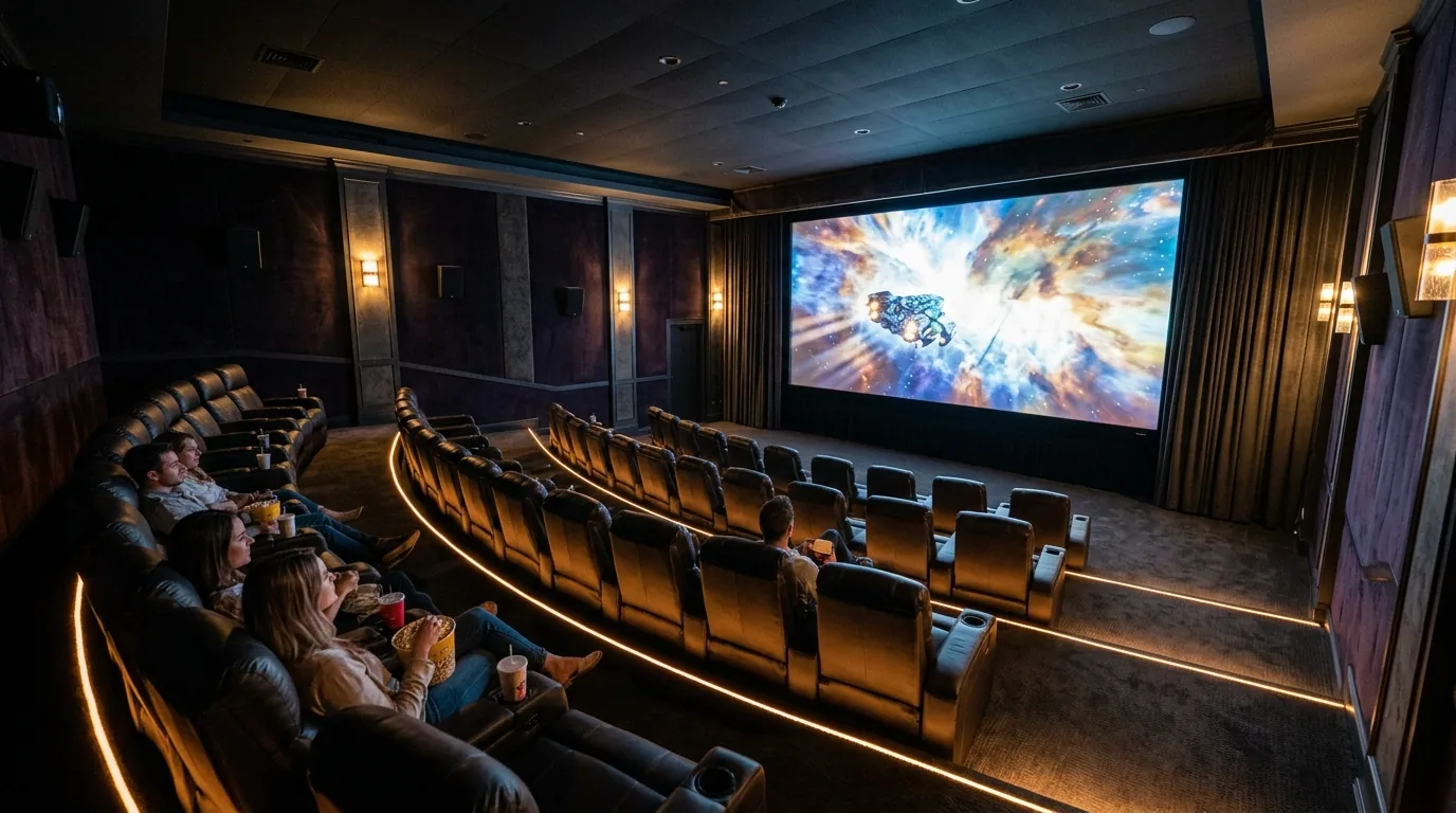 High end theater room with leather recliners