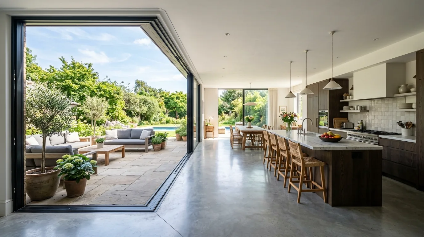 Family kitchen with oversized island