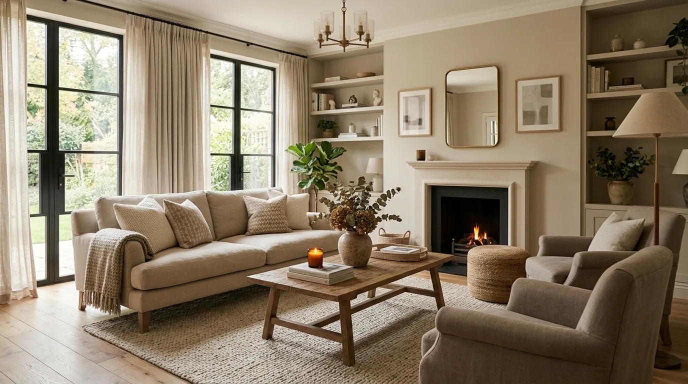Family room with hidden storage ottoman