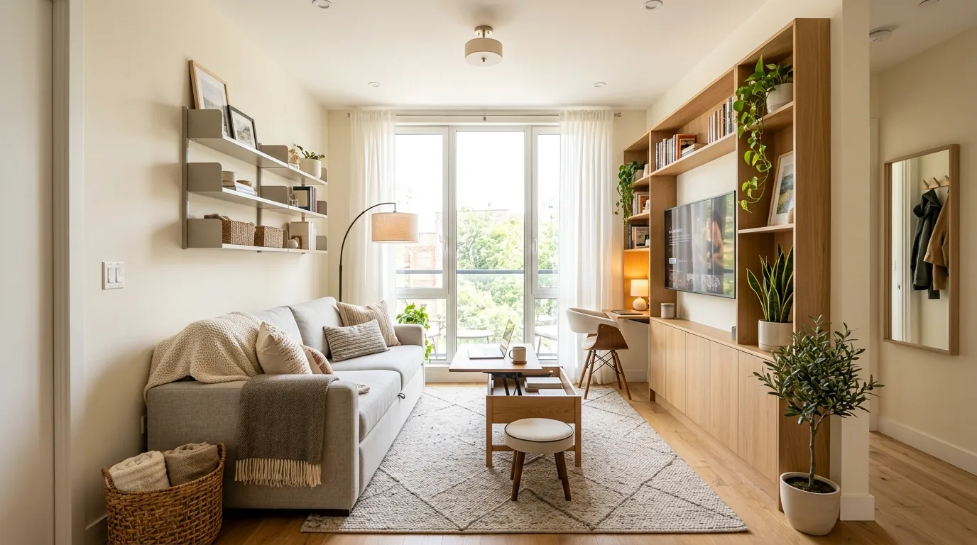 Luxury compact living room with velvet seating