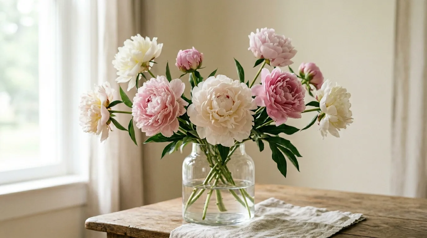 Refrigerated peony stems wrapped lightly for delayed blooming and extended display timing
