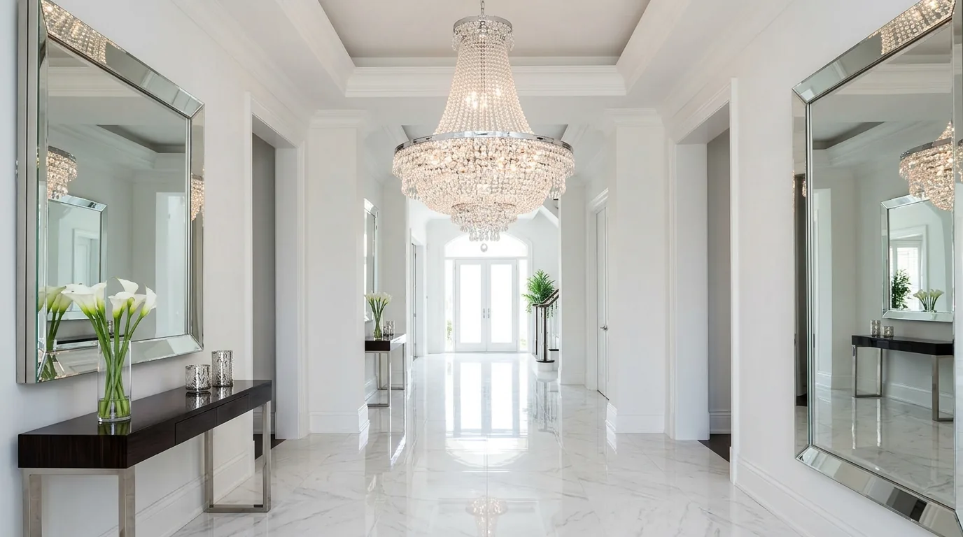 Cluster pendant lights cascading through a stairwell