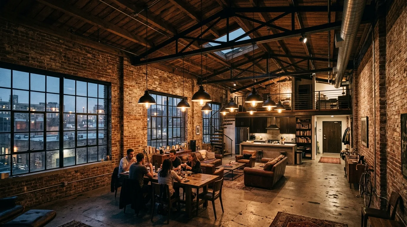 Colored glass pendants in an eclectic living room corner