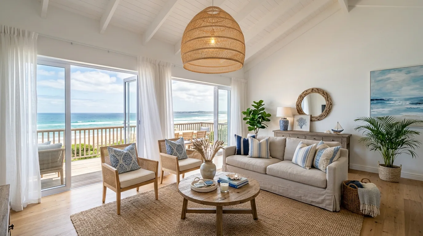 Lantern pendants above a covered patio dining table