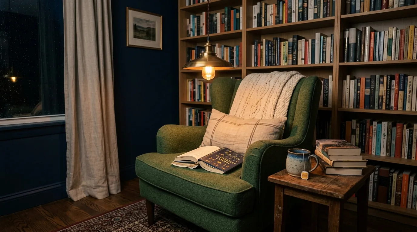Sculptural paper pendants in a serene bedroom