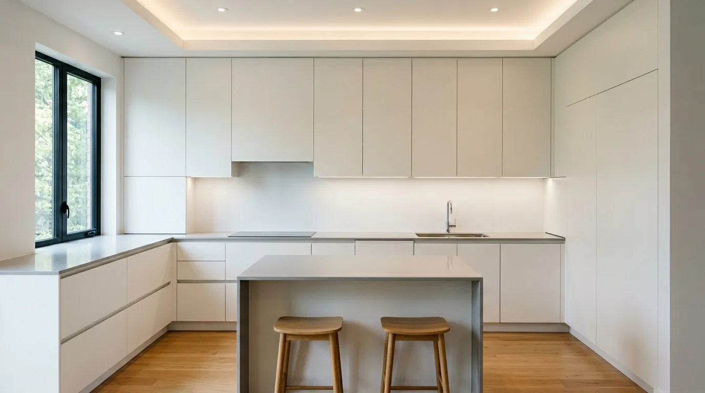 Cabinet corner organized with deep wooden trays for baking dishes and pans