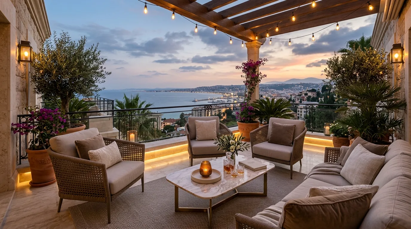 Modern balcony with black chairs