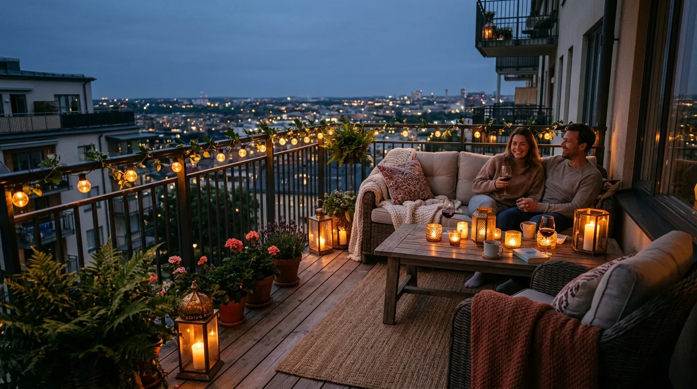 Renter friendly balcony with reed fencing