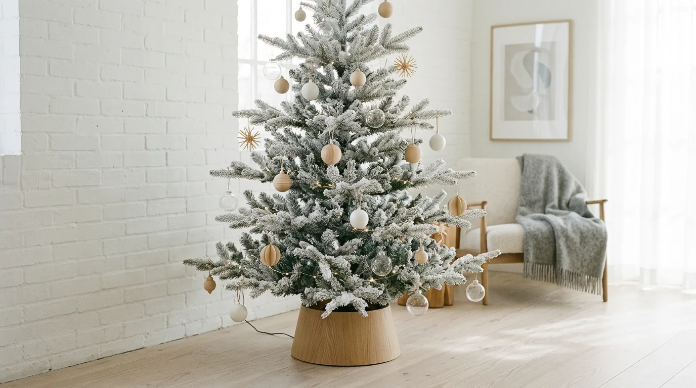 White tree decorated with blush and gold ornaments