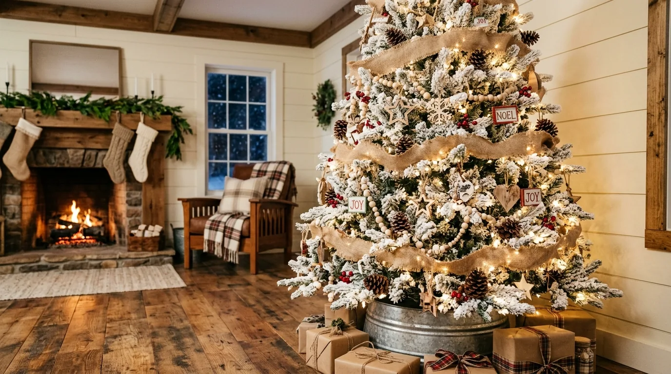 Coastal white tree with shell inspired ornaments and pale blue ribbon