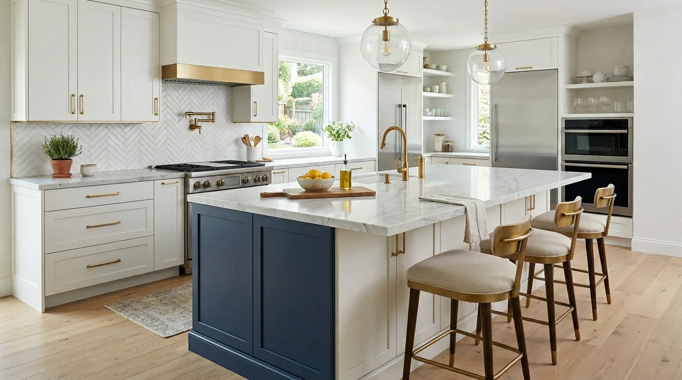 Tiny kitchen with rolling island cart