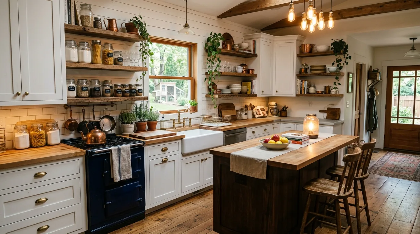 Small galley kitchen with pendant light