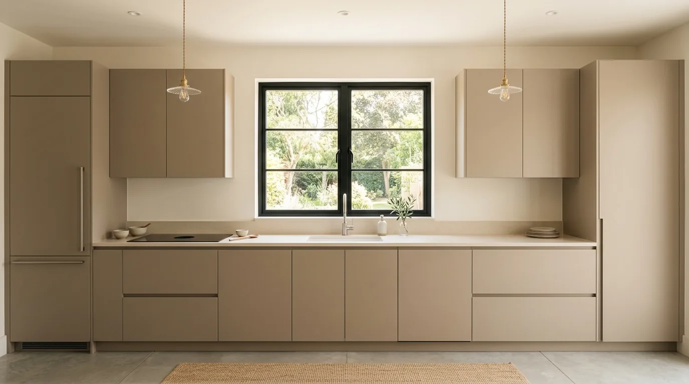 Coastal kitchen with white cabinetry